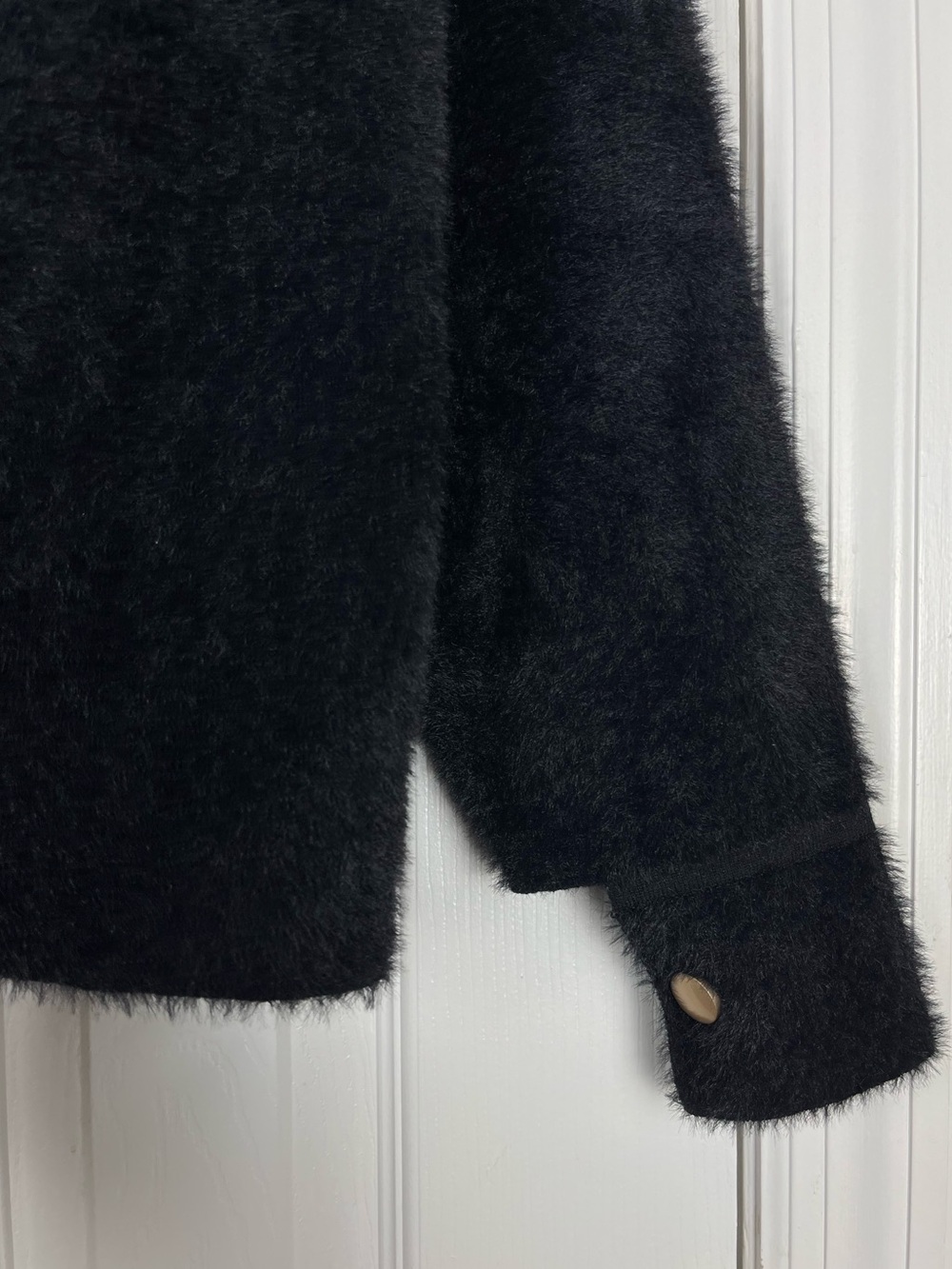 Bucket List Black Fuzzy Plush Soft Snap Front Coat Jacket Sz M - Picture 4 of 11